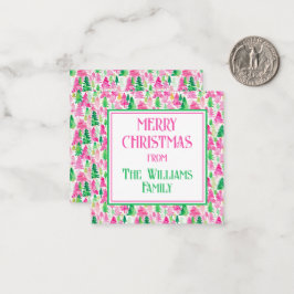 Personlig för Preppy Rosa och Grönt Julgranar Anteckningskort