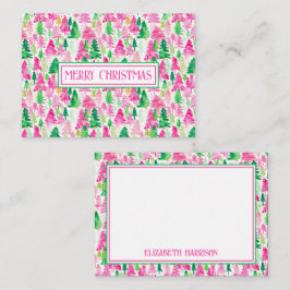 Personlig för Preppy Rosa och Grönt Julgranar Anteckningskort