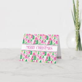 Personlig för Preppy Rosa och Grönt Julgranar Helgkort