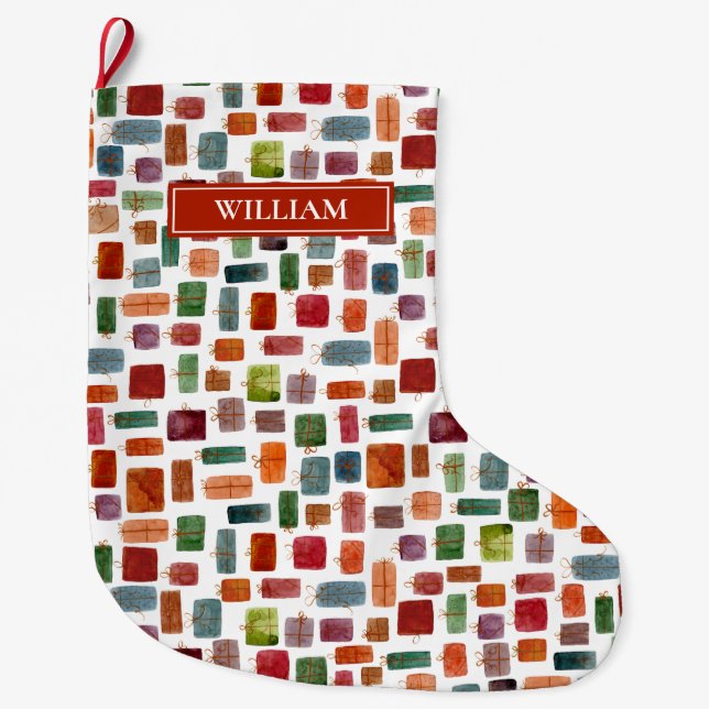 Personlig för presenter-vattenfärgsfärgad presenta stor julstrumpa (Framsidan)