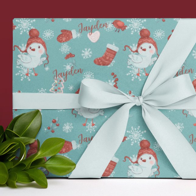 Personlig för radbrytning av Papper för  av akut T Presentpapper (Cute Cartoon Animals Personalized Wrapping Paper
)