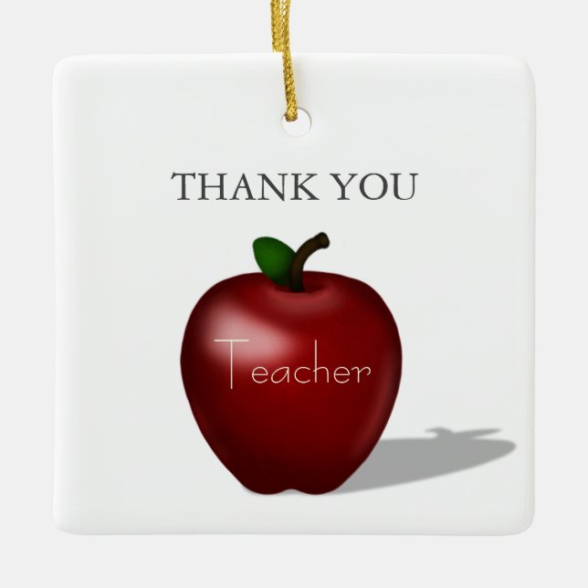 Personlig för Red Apple "Tack Teacher" Julgransprydnad Keramik (Framsida)