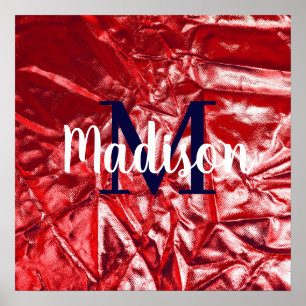 Personlig för Red Elegant Anpassningsbar Monogram Poster