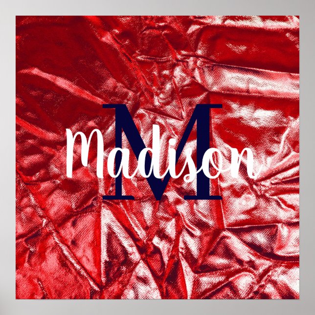 Personlig för Red Elegant Anpassningsbar Monogram Poster (Framsidan)