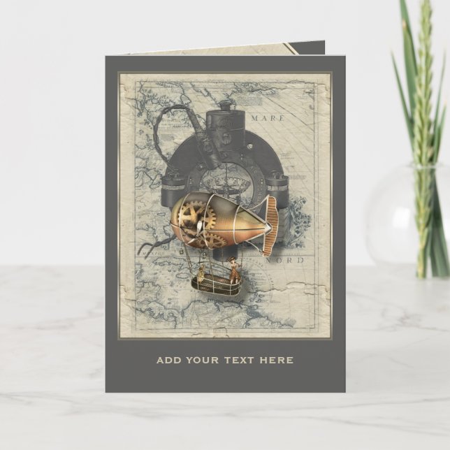 Personlig för ritt för Steampunk Dirigibleballong Kort (Framsida)
