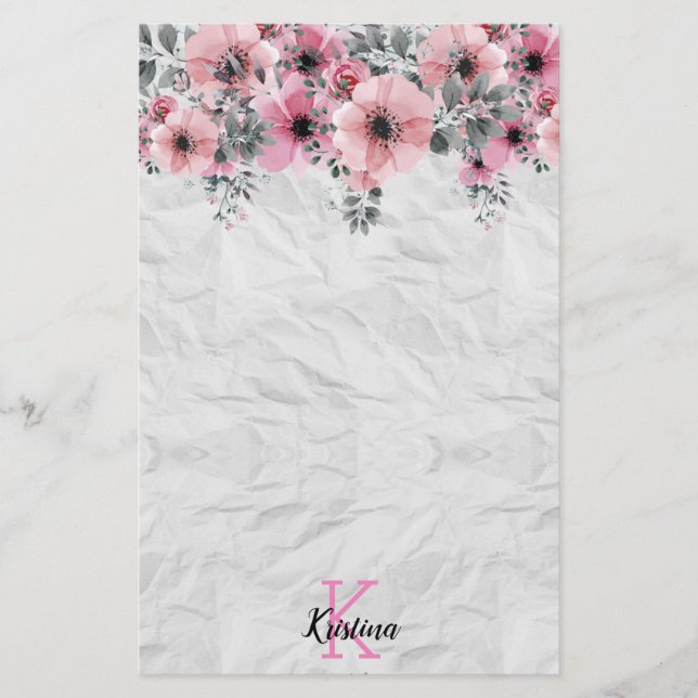Personlig för Romantisk Elegant Antique Blommigt Brevpapper (Framsida)