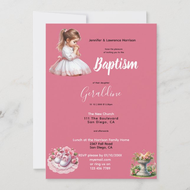 Personlig för Rosa av babybaptism Inbjudningar (Framsida)