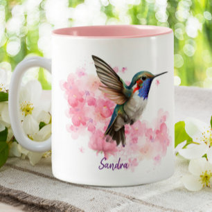 Personlig för Rosa av Blommigt av hummingbird Wate Två-Tonad Mugg