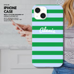 Personlig för Rosa av Grönt i Preppy Fold Retro Ra<br><div class="desc">Vi presenterar vårt senaste tillägg till mobila tillbehör - det feta blått och grönt rand iPhone 14 fodral med ett stil-teckensnitt som visar ditt namn. Fodral är perfektens blandning av stil och skydd. Det färgstarka rand ge är ett unikt och öga-fångande utseende, medan det hårda materialet behållor din mobila säker...</div>