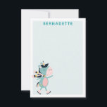 Personlig för Rosa av isskiffer i Unicorn Teal Anteckningskort<br><div class="desc">Cute vinteris som kissar enmajs i tårblått och rosa. Anpassa det med ditt namn.</div>