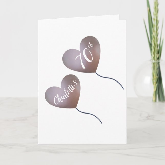 personlig för rosa-ballong 70 års födelsedagskort kort (Framsida)