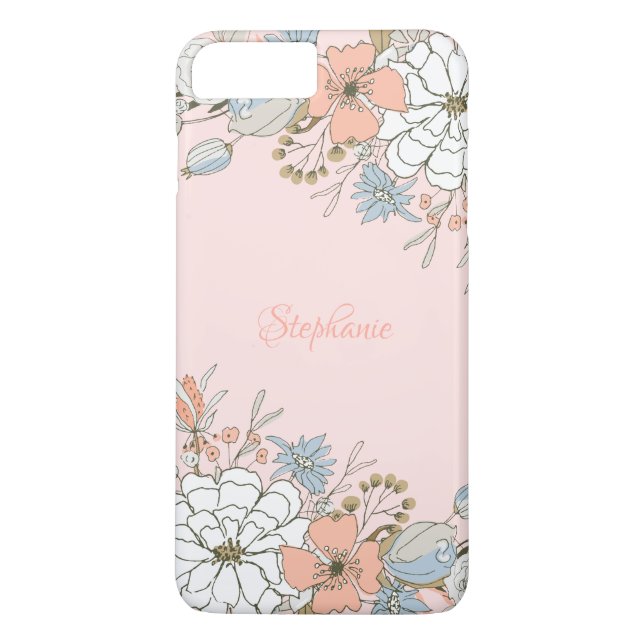 Personlig för  Rosa, blå Blommigt Case-Mate iPhone Skal (Baksida)