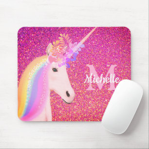 Personlig för Rosa Glitter Gnistra i Cute Unicorn Musmatta
