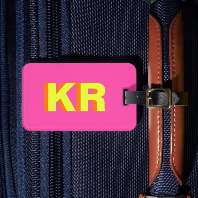 Personlig för Rosa Gult av trendig Shadow Monogram Bagagebricka (Framsida Insitu 4)