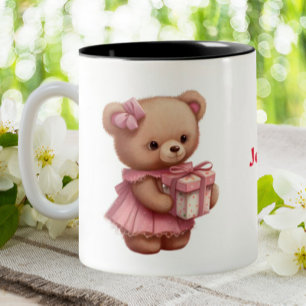Personlig för Rosa Nalle Två-Tonad Mugg