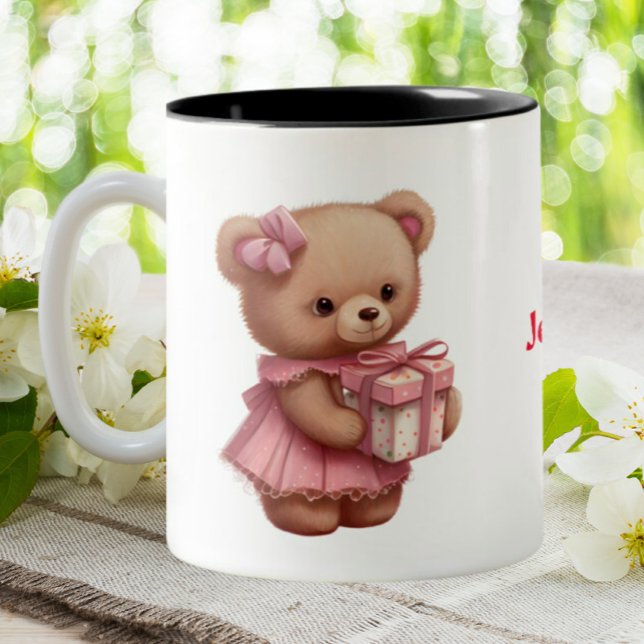 Personlig för Rosa Nalle Två-Tonad Mugg (Skapare uppladdad)