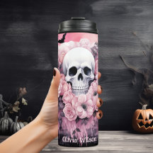 Personlig för rosa och svart Goth Blommigt Skull