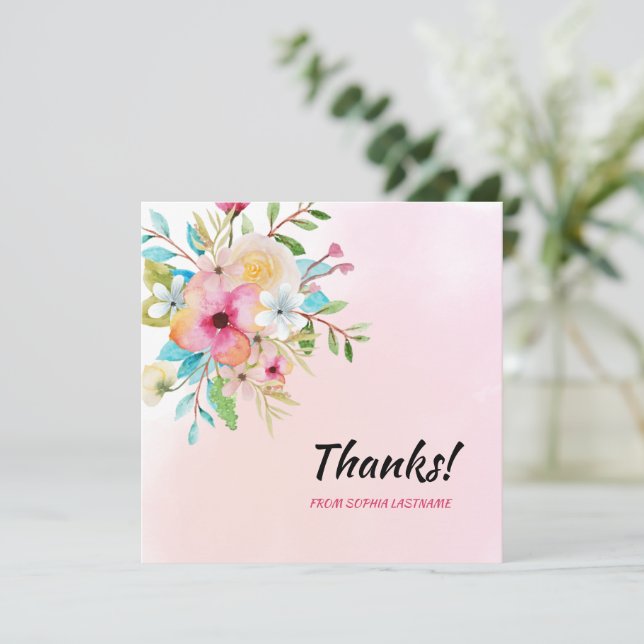 Personlig för rosa Pastel Blommigt Tack Kort (Stående Fram)