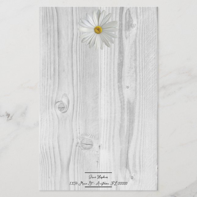 Personlig för Rustic White Daisy Stationery Brevpapper (Framsida)