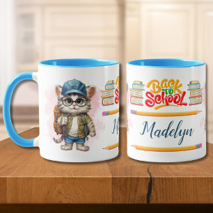 Personlig för ryggsäck för back to school-katt mugg