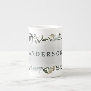 Personlig för senap- och olivvattenfärg benporslin mugg