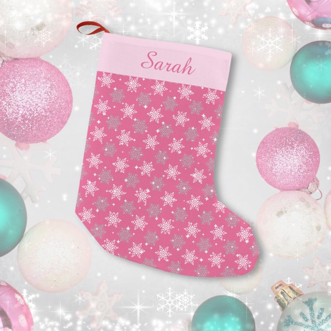personlig för söt snöflingor & sparkles shock rosa liten julstrumpa (Skapare uppladdad)