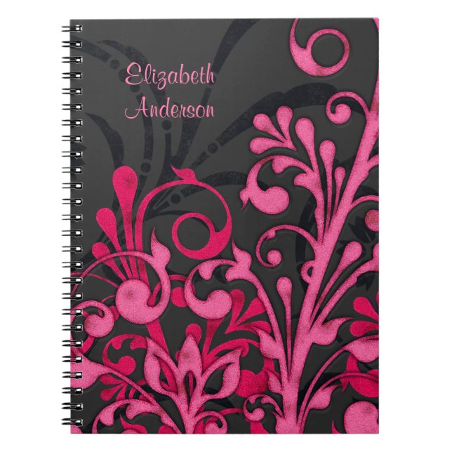 Personlig för svart Rosa-Blommigt, bärbar dator Anteckningsbok (Framsidan)