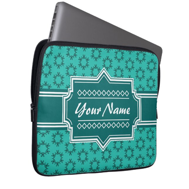 Personlig för Teal Scribble Hand Hrawn Blommigt  Laptop Sleeve (Framsidan Höger)
