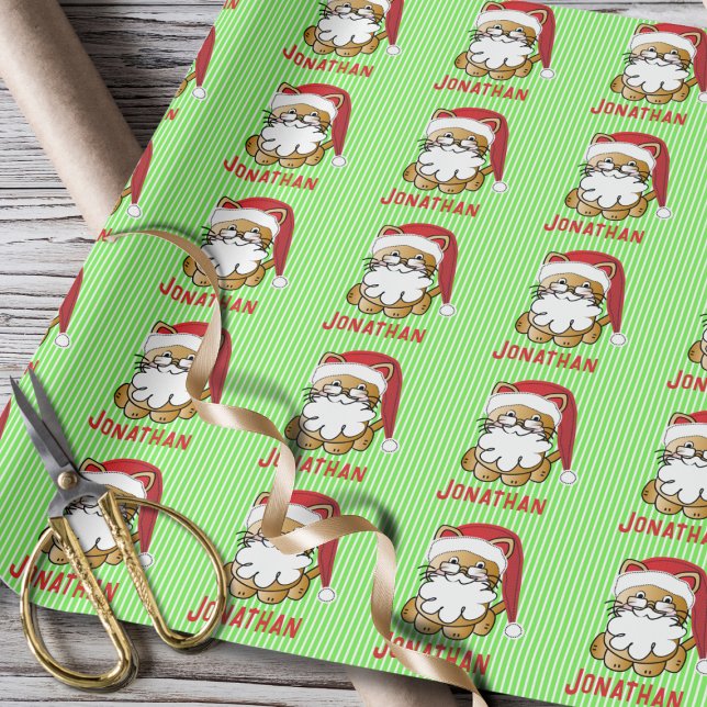 Personlig för Tecknad av den berömda Santa Cat Presentpapper (Skapare uppladdad)