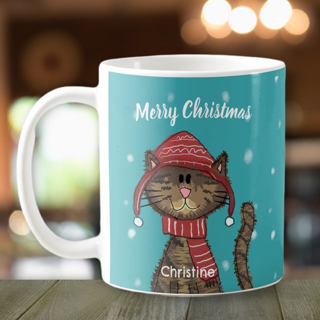 Personlig för Tecknaden Cute Cat jul Kaffemugg (Skapare uppladdad)