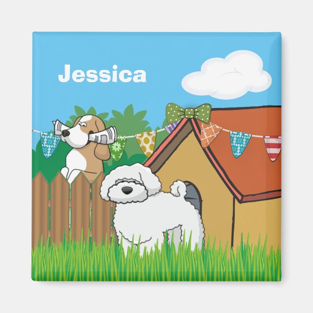 Personlig för Tecknaden för Cute Hund House-granna Magnet (Framsidan)