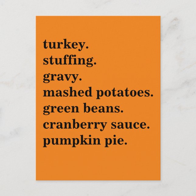 Personlig för thanksgiving Food Midinner List Helg Vykort (Framsida)