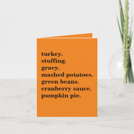 Personlig för thanksgiving Food Midinner List Tack Kort