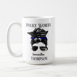 Personlig för Thin Blue Line Police Woman Kaffemugg