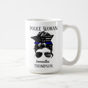 Personlig för Thin Blue Line Police Woman Kaffemugg