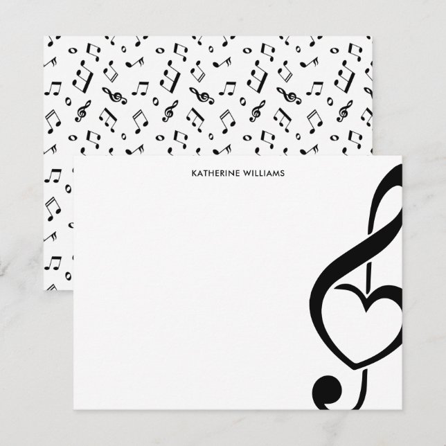 Personlig för Treble Clef Heart Music Note Anteckningskort (Fram/baksida)