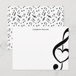 Personlig för Treble Clef Heart Music Note Anteckningskort