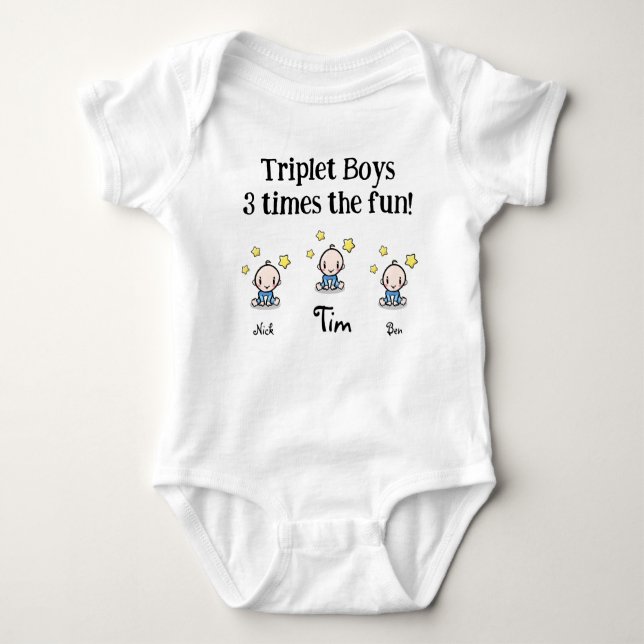 personlig för triplet, tre pojkar, presentidé. t shirt (Framsida)