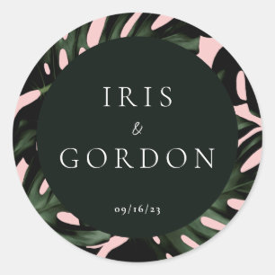 Personlig för Tropical Grey Destination Wedding Runt Klistermärke