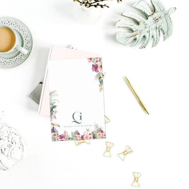 Personlig för Tropical Monogram Blommigt  Desk Post-it Block (Skapare uppladdad)