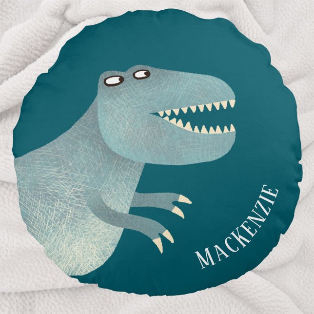 Personlig för Tyrannosaurus Rex-Roligt Rund Kudde (Fun Tyrannosaurus Rex dinosaur personalized name custom text throw pillow)