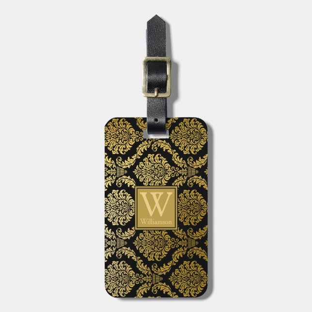Personlig för utskrift av elegant Guld och svart  Bagagebricka (Vertikal Framsida)