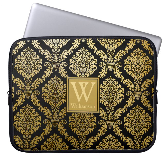 Personlig för utskrift av elegant Guld och svart  Laptop Fodral (Framsidan)