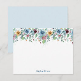 Personlig för vattenfärg i blå Blommigt Anteckningskort