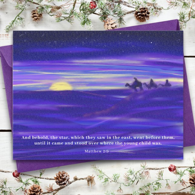 Personlig för vattenfärg i Manar med tre färger Helg Vykort (Three wise men painting with bible quote budget greeting postcard)