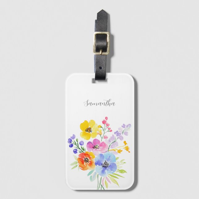 Personlig för vattenfärg med kraftig Blommigt Bagagebricka (Framsida vertikal)
