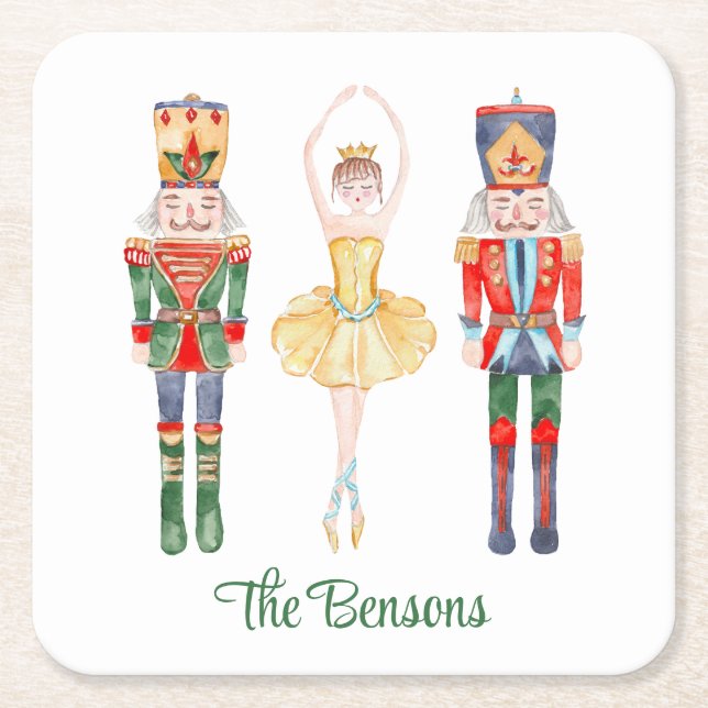 Personlig för vattenfärg Nutcracker Ballet Underlägg Papper Kvadrat (Framsidan)