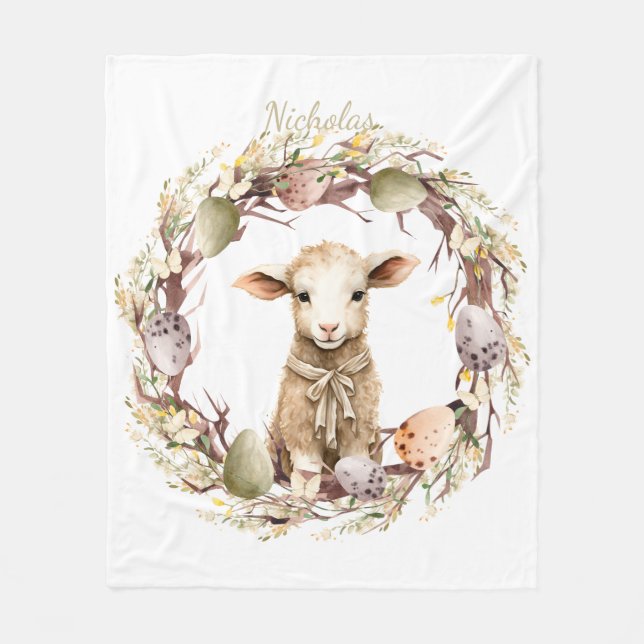 Personlig för vattenfärg Påsk Lamb Fleecefilt (Framsidan)