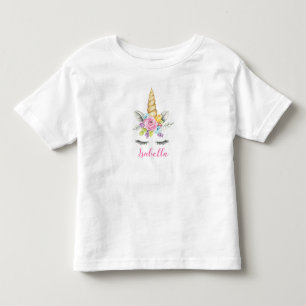 Personlig för vattenfärgen Blommigt Unicorn Birthd T-shirt