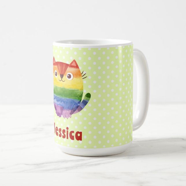 Personlig för vattenfärgen Cute Pride Kattunge Kaffemugg (Framsida höger)